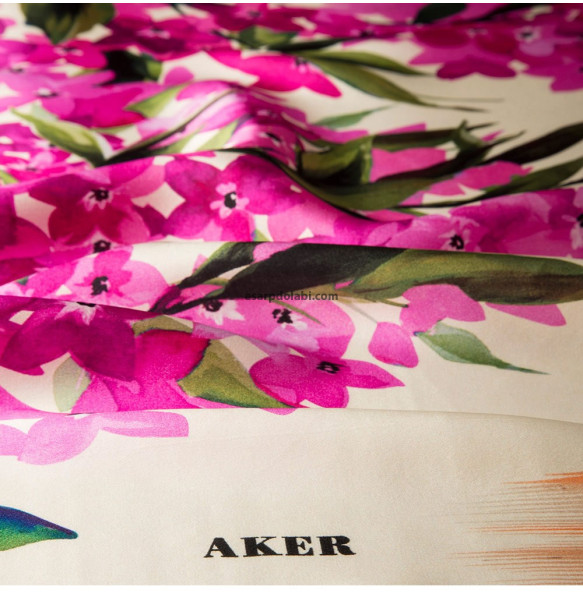 Aker Eşarp 7293-362 sura ipek çiçek desenli somon krem mor renkli